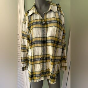 American Eagle Ahh-Mazingly Soft Flannel Shirt Womens L Boyfriend Fit Mustard